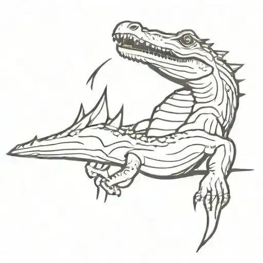 A Hand Kill A Crocodile Whit A Sword