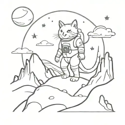 An Astronaut Cat Exploring A Lunar Landscape With The Elden Ring Shining In The Sky