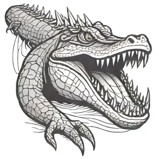 Drawing Of A Crocodile Pierced By A Dagger Held By A Hand