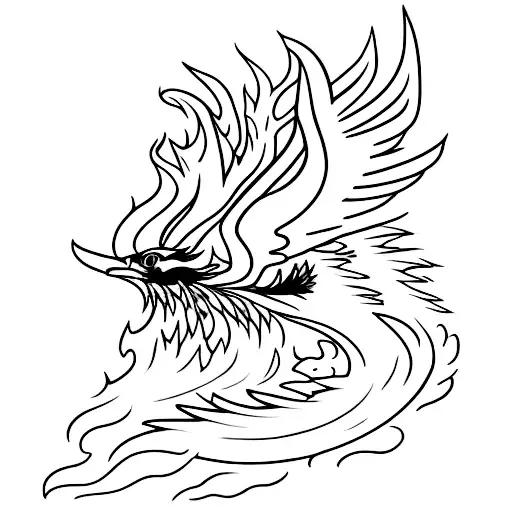 Side Profile Black Pheonix With Baby Blue Highlights As Flames