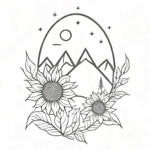 Mountain Mirrored Above Sunflowers