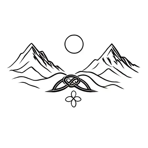 Celtic Friendship Knot And Fine Line Mountain Landscape