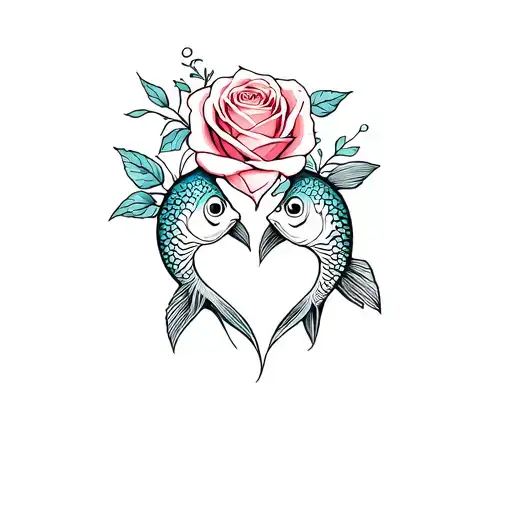 Roses With 2 Fish To The Heart