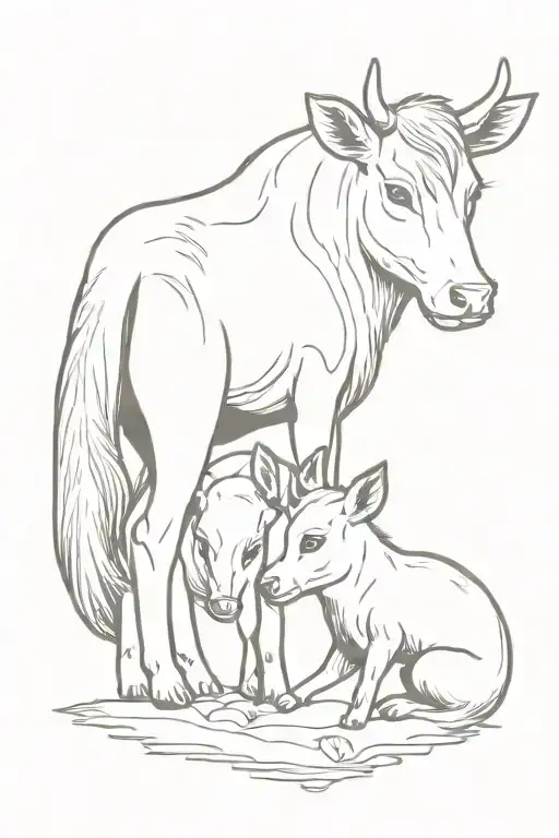 Little Fox And Little Cow Highland In Love Tattoo Design