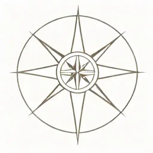 A Minimalist Compass Rose With A Surfboard As The Needle