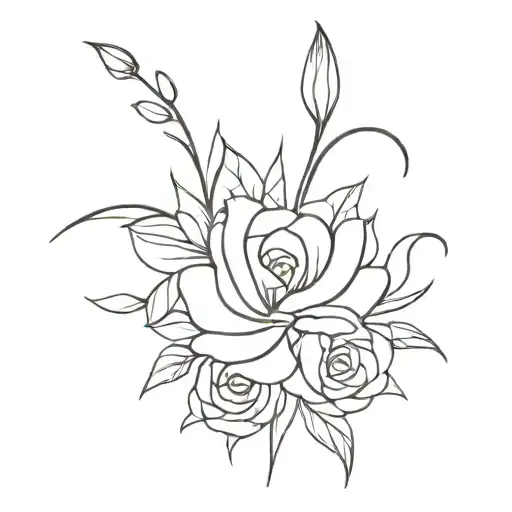 A Gothic Style Bouquet Of Flowers With Thick Lines