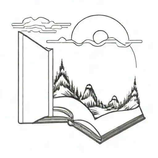 Mountains Comig Out Of An Open Book With Nothern Lights Above It