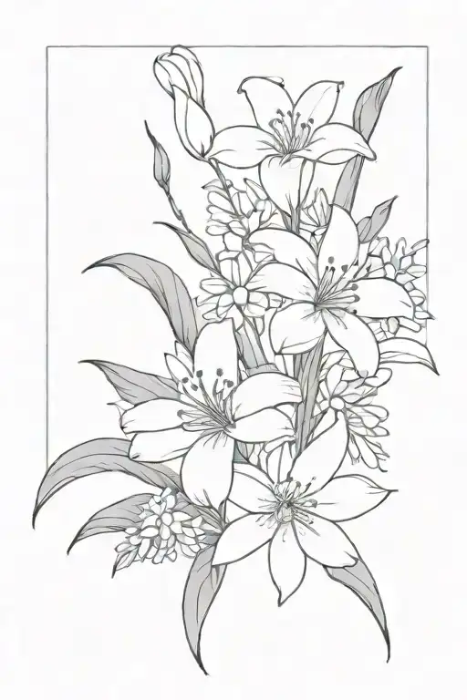 Flowers Tattoo With Lily Of The Valleys And Daisies Plus Some Greenery