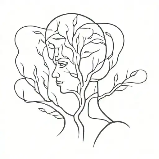 Fine Line Woman's Figure That Turns Into A Tree