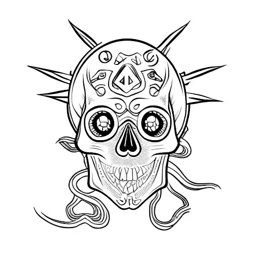 Skull Inside An Oni Mask