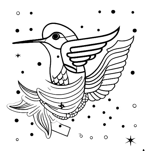 Hummingbird Lines Dots Stars Fly Wings