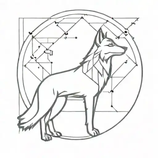 A Geometric Wolf Howling At A Sci-fi Inspired Moon With A Crown On Its Head