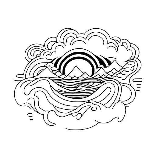 Sunset Over Water With 2 Waves