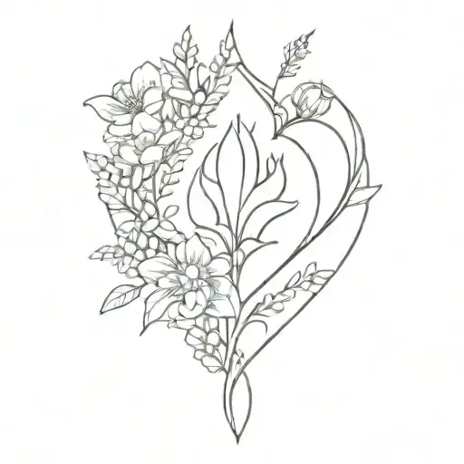 A Minimalist Tattoo Of The Immaculate Heart Of Mary Surrounded By Wildflowers
