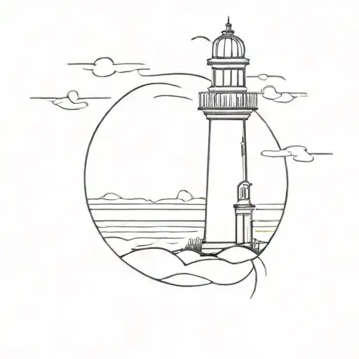 A Minimalist Tattoo Of A Lighthouse Overlooking The Ocean