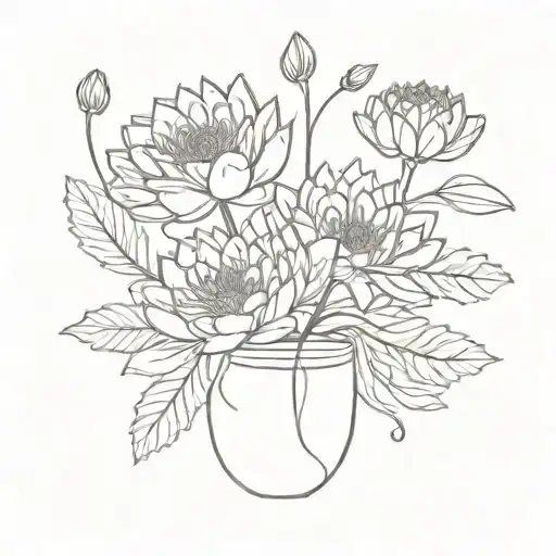 Two Water Lily's And A Chrysanthemum In A Narrow Neck Vase