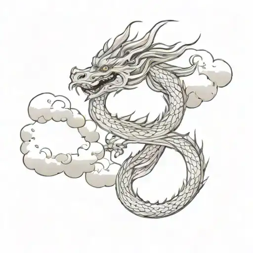 Dragon Asian Tattoo With Clouds Narrow Strip