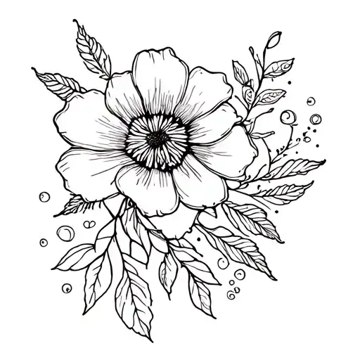 Smooth Lines With Flowers And Decorative Elements With The Transition To The Collarbone