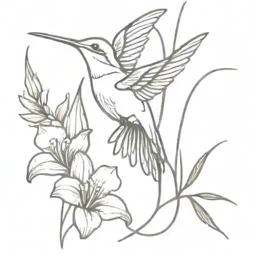 Hummingbird Beside Bouquet Of Violets And Narcissus