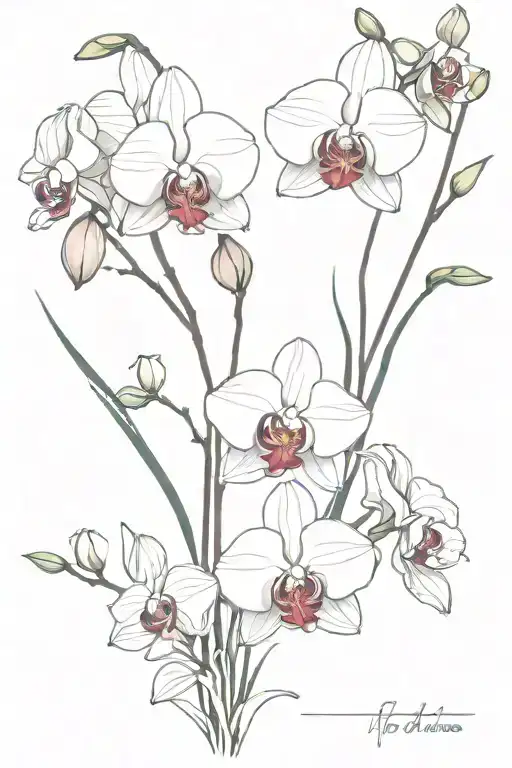 Orchids With Ponesettas And Irises In A Bundle Family Red Black