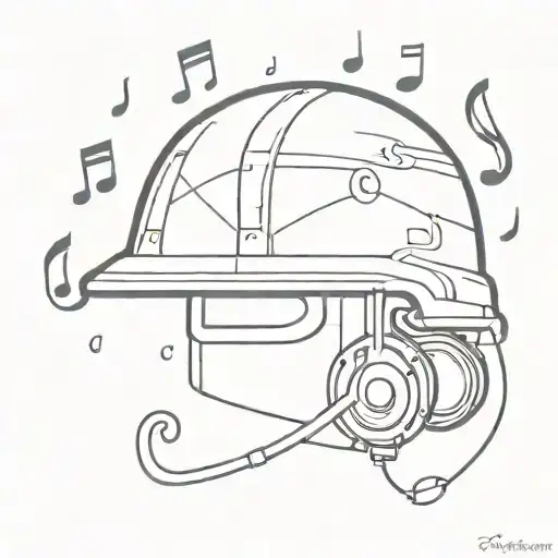 A Minimalist Tattoo Design Of A Military Helmet With Musical Notes As Camouflage