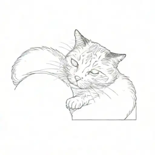 A Black And White Cat Curled