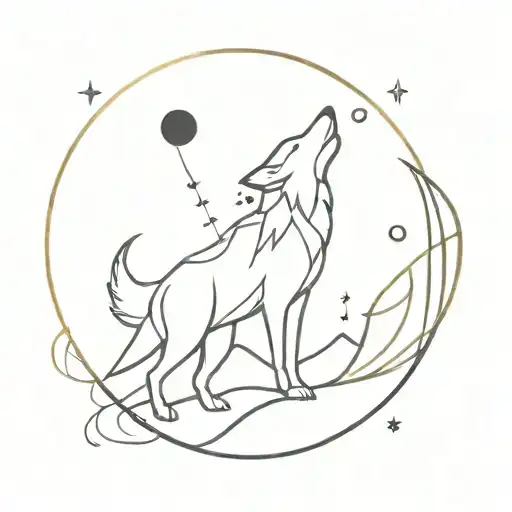 An Abstract Geometric Design Incorporating A Wolf Howling At The Moon Surrounded By Musical Notes