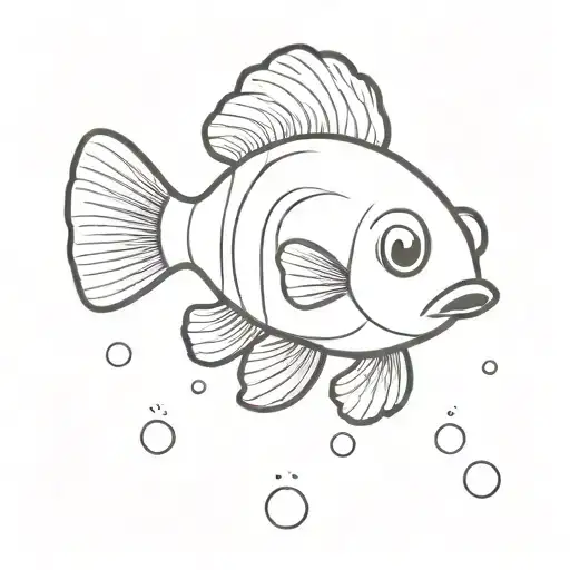 A Line Drawing Of Small Clownfish Swimming In The Shape Of A Paw Print
