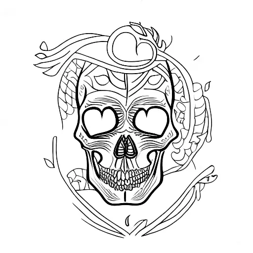 Skull And Anatomical Heart With Plants