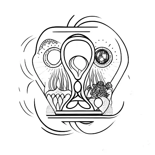 Tattoo Of An Hourglass With A Sunset Inside The Bottom Of The Hourglass