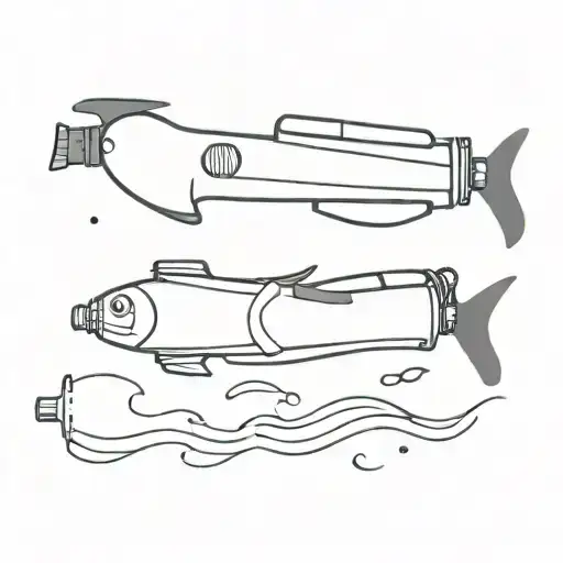 A Minimalist Representation Of Scuba Tanks And Diving Fins Intertwined With Ocean Waves