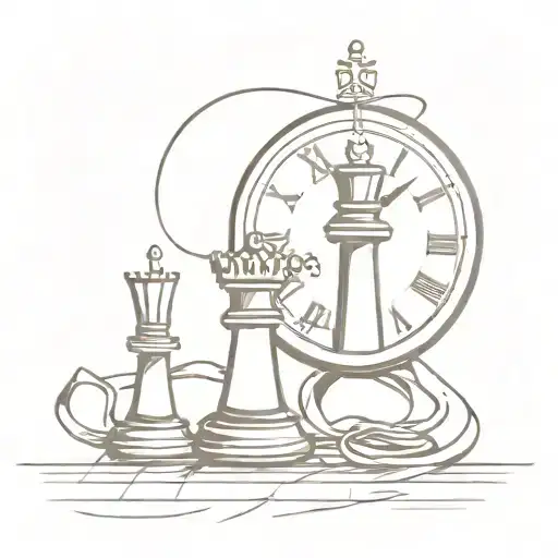 Crossing Swords The Chess Pieces Over A Clock