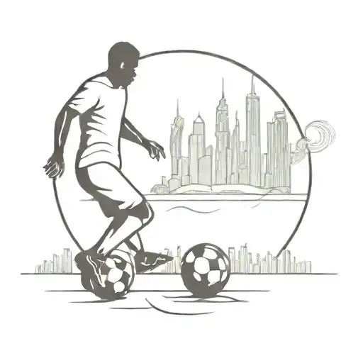 A Silhouette Of A Football Player Kicking A Ball With The Dubai Skyline In The Background
