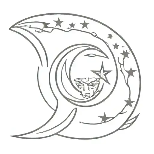 Half Moon With A Demon And Star