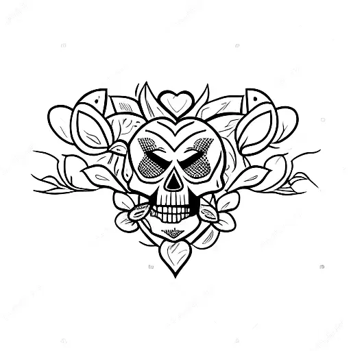 Skull And Heart With Plants