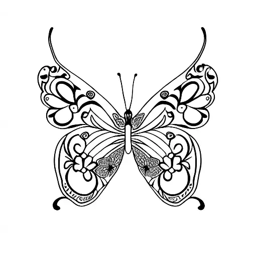 Half Butterfly And A Half Of Floral
