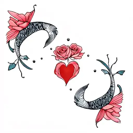Roses With 2 Fish To The Heart