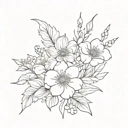 Flowers Of The Month Flower Bouquet Fine Line