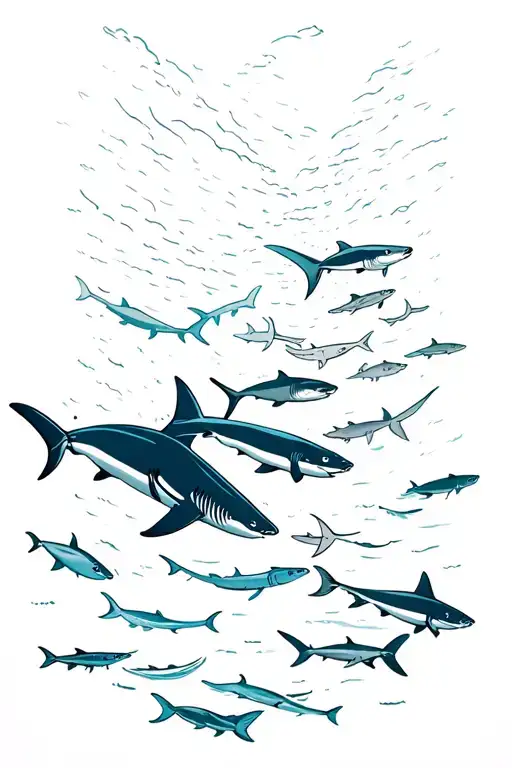 Sharks And Fish Swimming Upstream