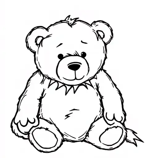 Sad Torn Teddy Bear Sitting