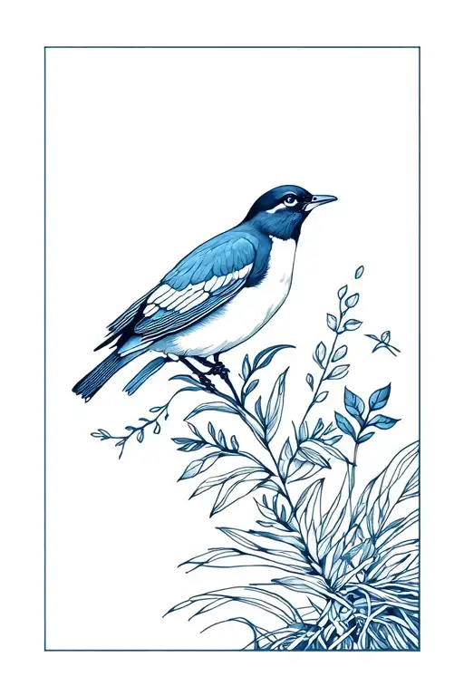Botanical Drawing With Birds And Ocean Wildlife