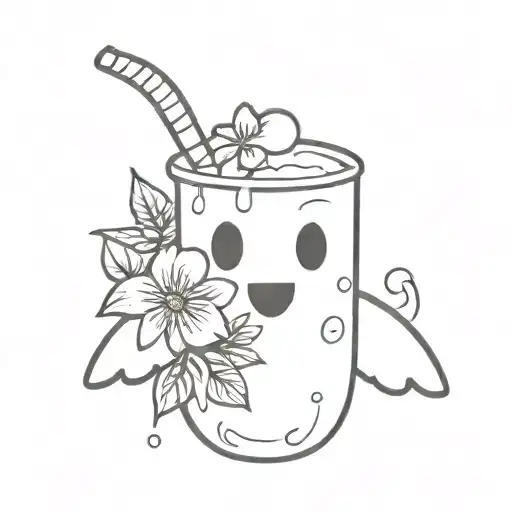 Cartoon Ghost With A Flower Crown Holding A Pina Colada