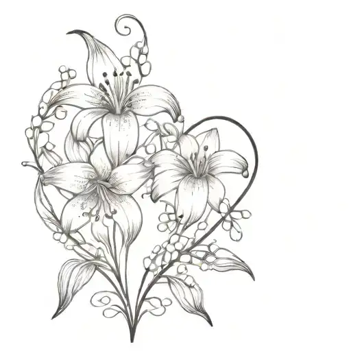 Tiger Lily And Lily Of The Valley Forming A Heart Shape