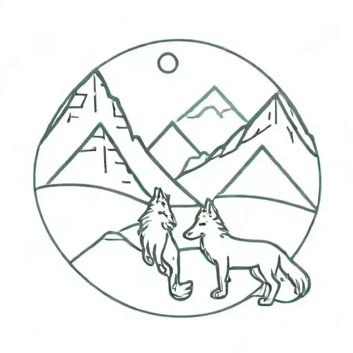 Wold And Fox With A Mountain Behind Both