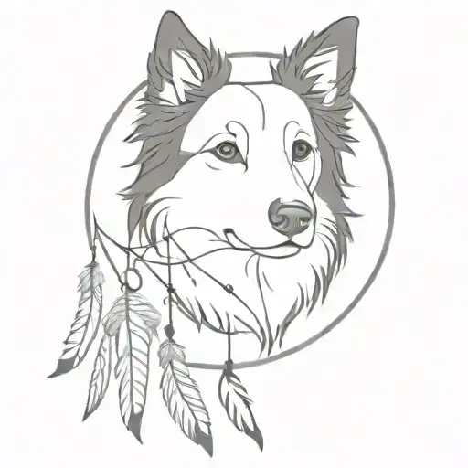 Border Collie Lines Head Within A Dreamcatcher