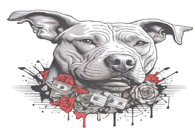Vicious Pitbull With Guns And Money And Music Notes
