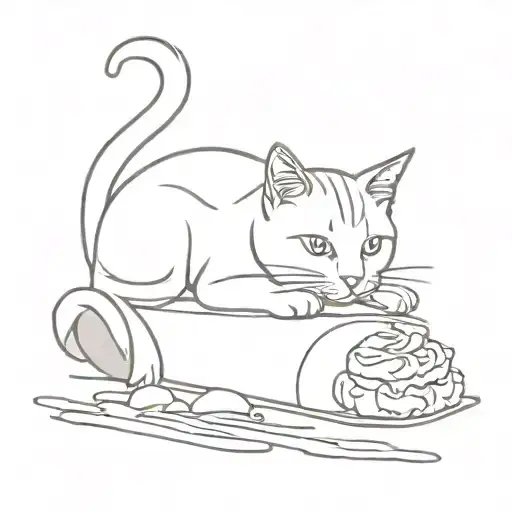 A Minimalist Tattoo Design Of A Cat On Top Of A Nigiri