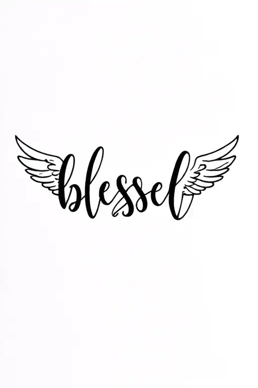 The Word Blessed Written And Angle Wings