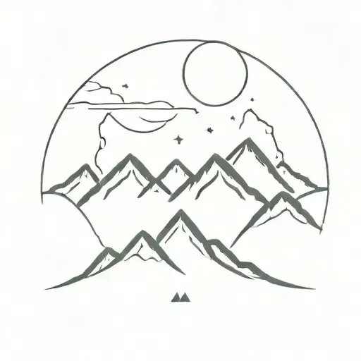 Mountain Outline With Small Circle