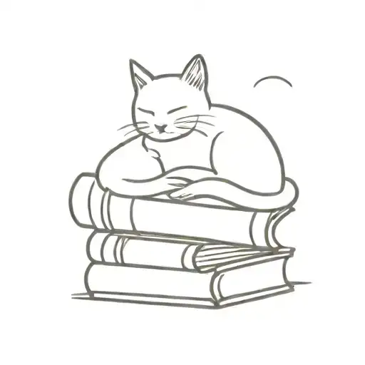 Cat Asleep On Stack Of Books